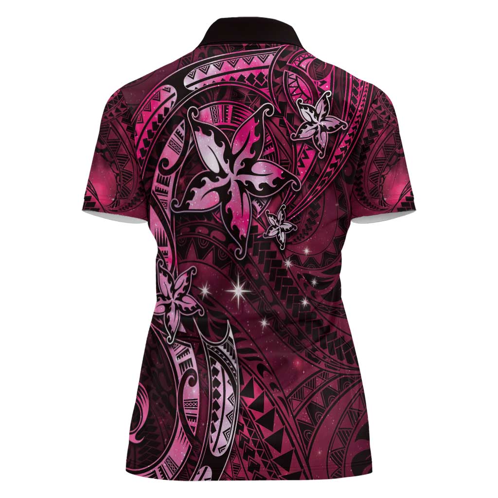 Hawaii Makahiki Season Women Polo Shirt Floral Tribal Tattoo Pink Galaxy LT05 - Polynesian Pride