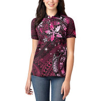 Hawaii Makahiki Season Women Polo Shirt Floral Tribal Tattoo Pink Galaxy LT05 - Polynesian Pride