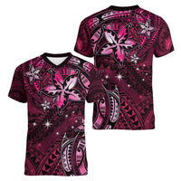 Hawaii Makahiki Season Women V-Neck T-Shirt Floral Tribal Tattoo Pink Galaxy
