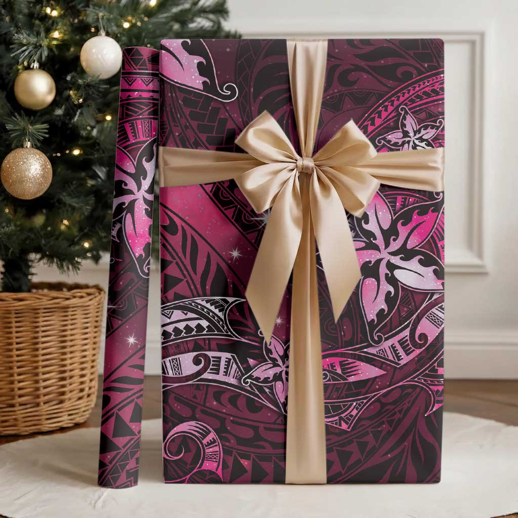 Hawaii Makahiki Season Wrapping Paper Floral Tribal Tattoo Pink Galaxy - Polynesian Pride