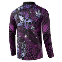 Hawaii Makahiki Season Button Sweatshirt Floral Tribal Tattoo Purple Galaxy