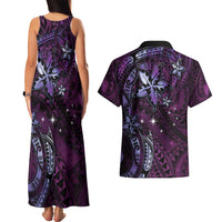 Hawaii Makahiki Season Couples Matching Tank Maxi Dress and Hawaiian Shirt Floral Tribal Tattoo Purple Galaxy LT05 - Polynesian Pride