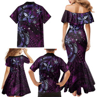 Hawaii Makahiki Season Family Matching Mermaid Dress and Hawaiian Shirt Floral Tribal Tattoo Purple Galaxy LT05 - Polynesian Pride