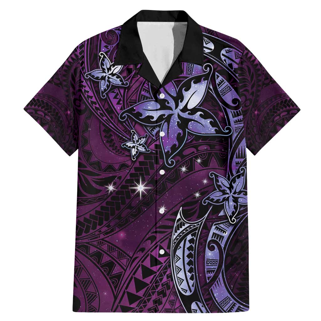 Hawaii Makahiki Season Family Matching Mermaid Dress and Hawaiian Shirt Floral Tribal Tattoo Purple Galaxy LT05 Dad's Shirt - Short Sleeve Purple - Polynesian Pride