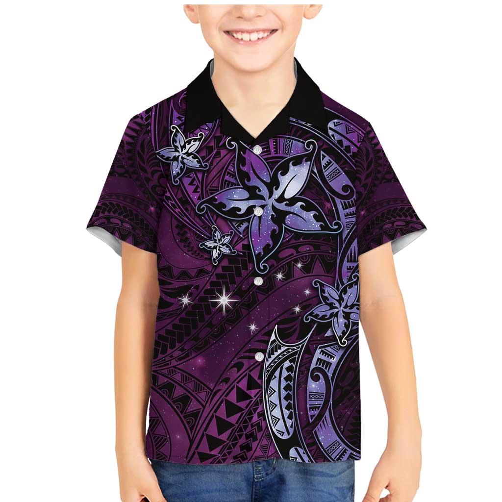 Hawaii Makahiki Season Family Matching Mermaid Dress and Hawaiian Shirt Floral Tribal Tattoo Purple Galaxy LT05 Son's Shirt Purple - Polynesian Pride