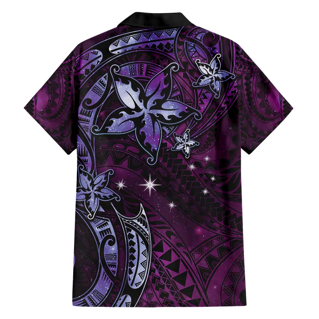 Hawaii Makahiki Season Family Matching Off Shoulder Maxi Dress and Hawaiian Shirt Floral Tribal Tattoo Purple Galaxy LT05 - Polynesian Pride