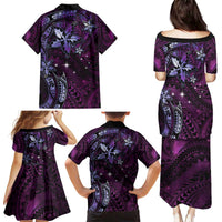 Hawaii Makahiki Season Family Matching Puletasi and Hawaiian Shirt Floral Tribal Tattoo Purple Galaxy LT05 - Polynesian Pride
