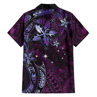 Hawaii Makahiki Season Family Matching Short Sleeve Bodycon Dress and Hawaiian Shirt Floral Tribal Tattoo Purple Galaxy LT05 - Polynesian Pride