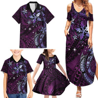 Hawaii Makahiki Season Family Matching Summer Maxi Dress and Hawaiian Shirt Floral Tribal Tattoo Purple Galaxy LT05 - Polynesian Pride