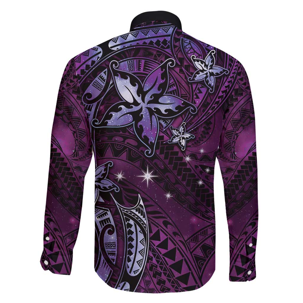 Hawaii Makahiki Season Family Matching Summer Maxi Dress and Hawaiian Shirt Floral Tribal Tattoo Purple Galaxy LT05 - Polynesian Pride