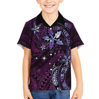 Hawaii Makahiki Season Family Matching Summer Maxi Dress and Hawaiian Shirt Floral Tribal Tattoo Purple Galaxy LT05 Son's Shirt Purple - Polynesian Pride