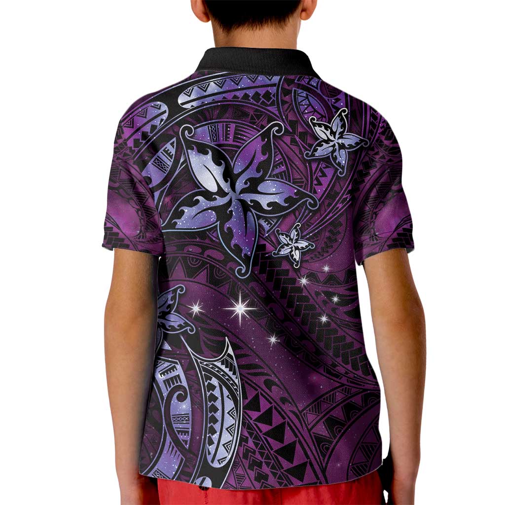 Hawaii Makahiki Season Kid Polo Shirt Floral Tribal Tattoo Purple Galaxy