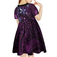 Hawaii Makahiki Season Kid Short Sleeve Dress Floral Tribal Tattoo Purple Galaxy