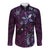 Hawaii Makahiki Season Long Sleeve Button Shirt Floral Tribal Tattoo Purple Galaxy