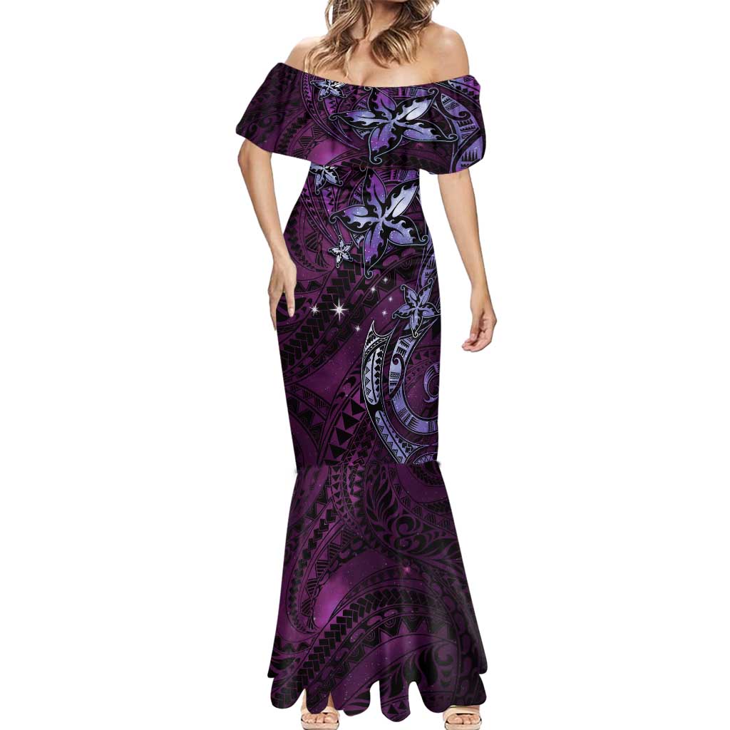 Hawaii Makahiki Season Mermaid Dress Floral Tribal Tattoo Purple Galaxy LT05 - Polynesian Pride