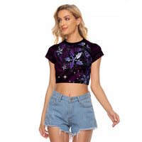 Hawaii Makahiki Season Raglan Cropped T Shirt Floral Tribal Tattoo Purple Galaxy