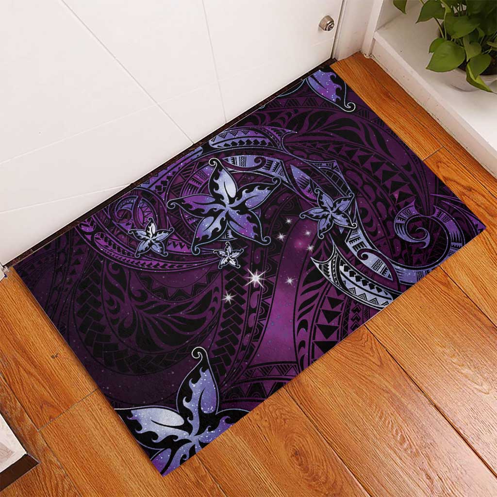 Hawaii Makahiki Season Rubber Doormat Floral Tribal Tattoo Purple Galaxy
