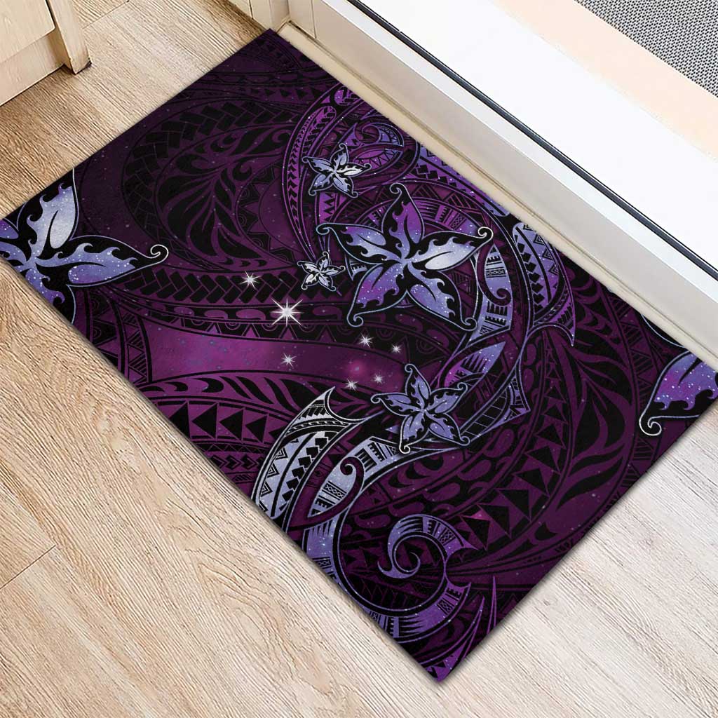 Hawaii Makahiki Season Rubber Doormat Floral Tribal Tattoo Purple Galaxy