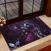 Hawaii Makahiki Season Rubber Doormat Floral Tribal Tattoo Purple Galaxy