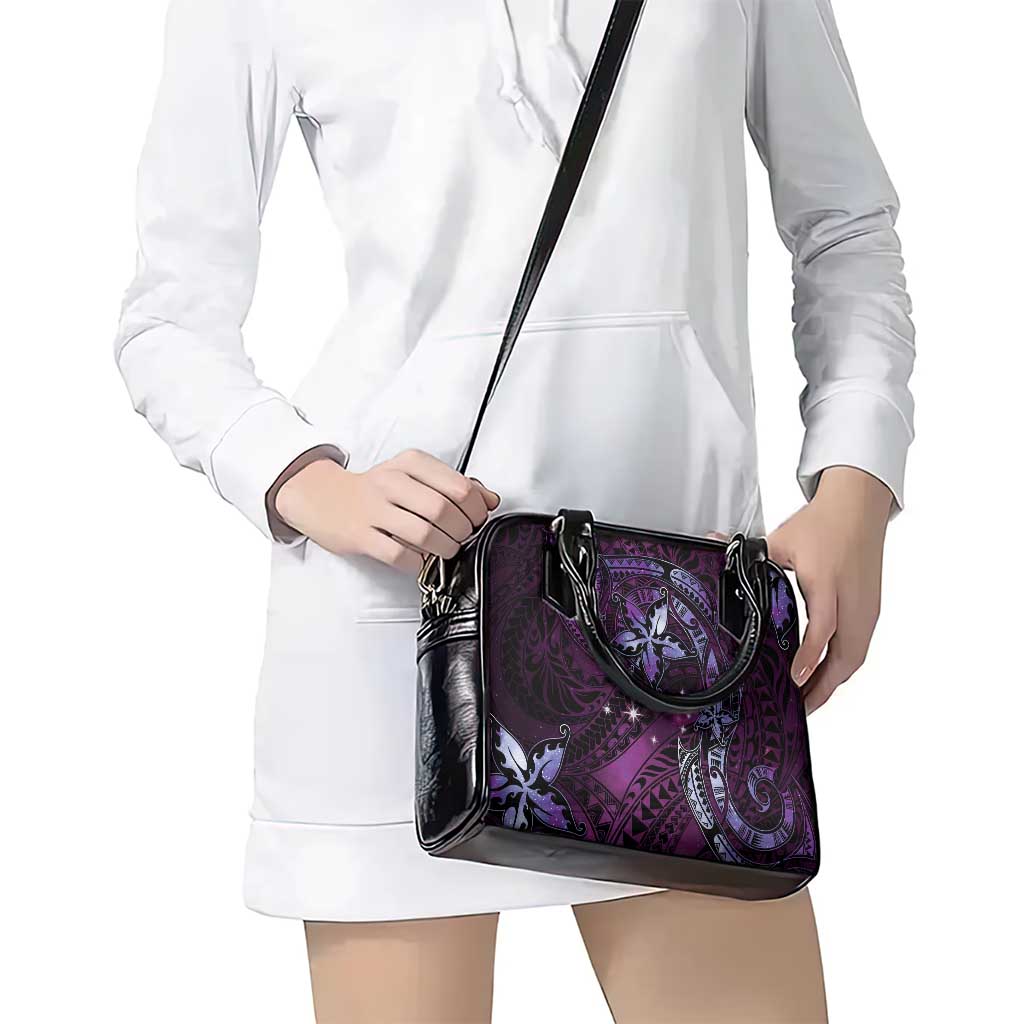 Hawaii Makahiki Season Shoulder Handbag Floral Tribal Tattoo Purple Galaxy