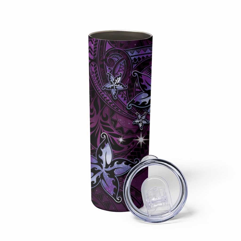 Hawaii Makahiki Season Skinny Tumbler Floral Tribal Tattoo Purple Galaxy LT05 - Polynesian Pride