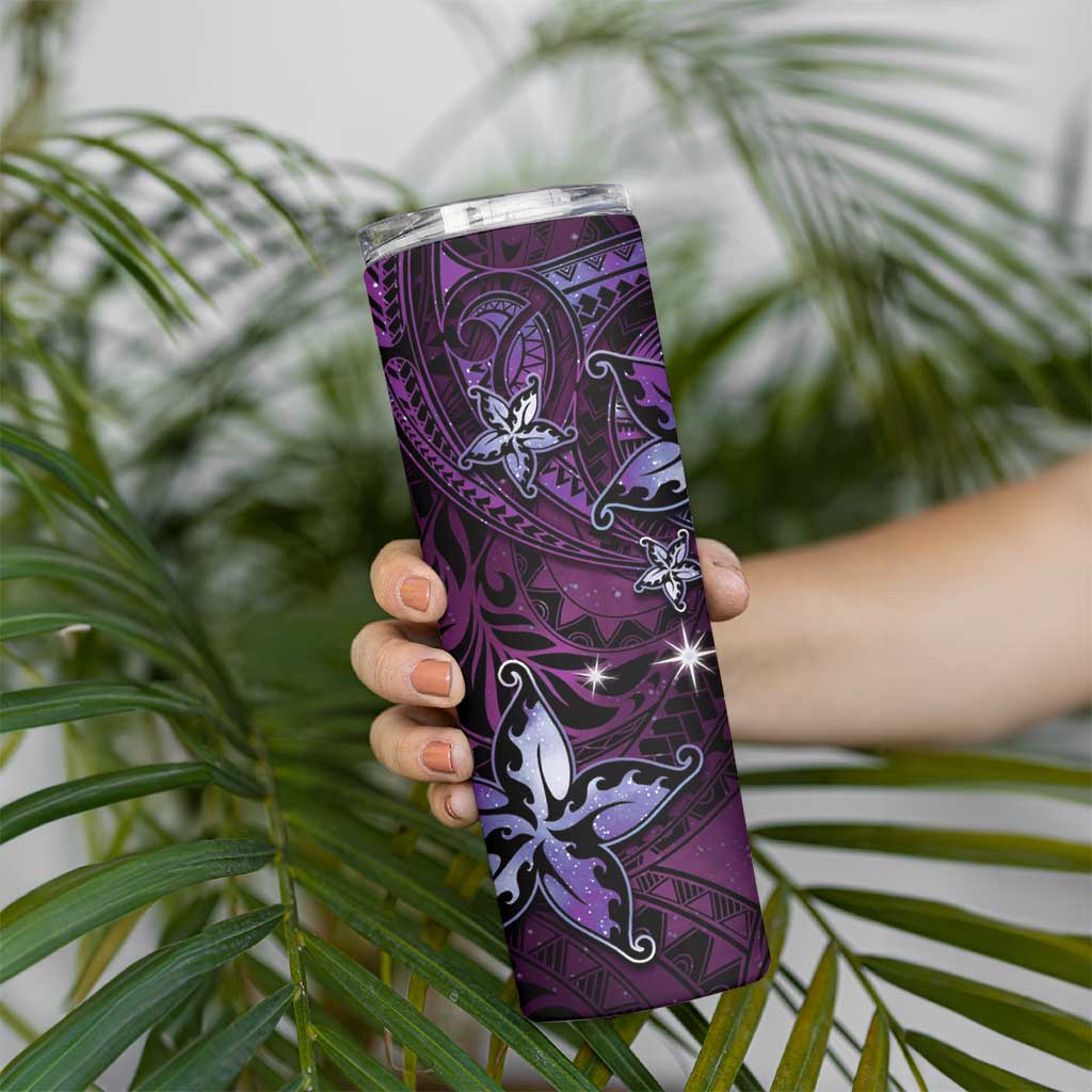 Hawaii Makahiki Season Skinny Tumbler Floral Tribal Tattoo Purple Galaxy LT05 - Polynesian Pride