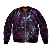 Hawaii Makahiki Season Sleeve Zip Bomber Jacket Floral Tribal Tattoo Purple Galaxy LT05 Unisex Purple - Polynesian Pride