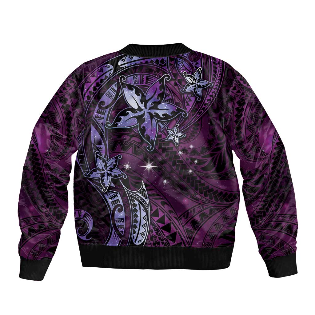 Hawaii Makahiki Season Sleeve Zip Bomber Jacket Floral Tribal Tattoo Purple Galaxy LT05 - Polynesian Pride