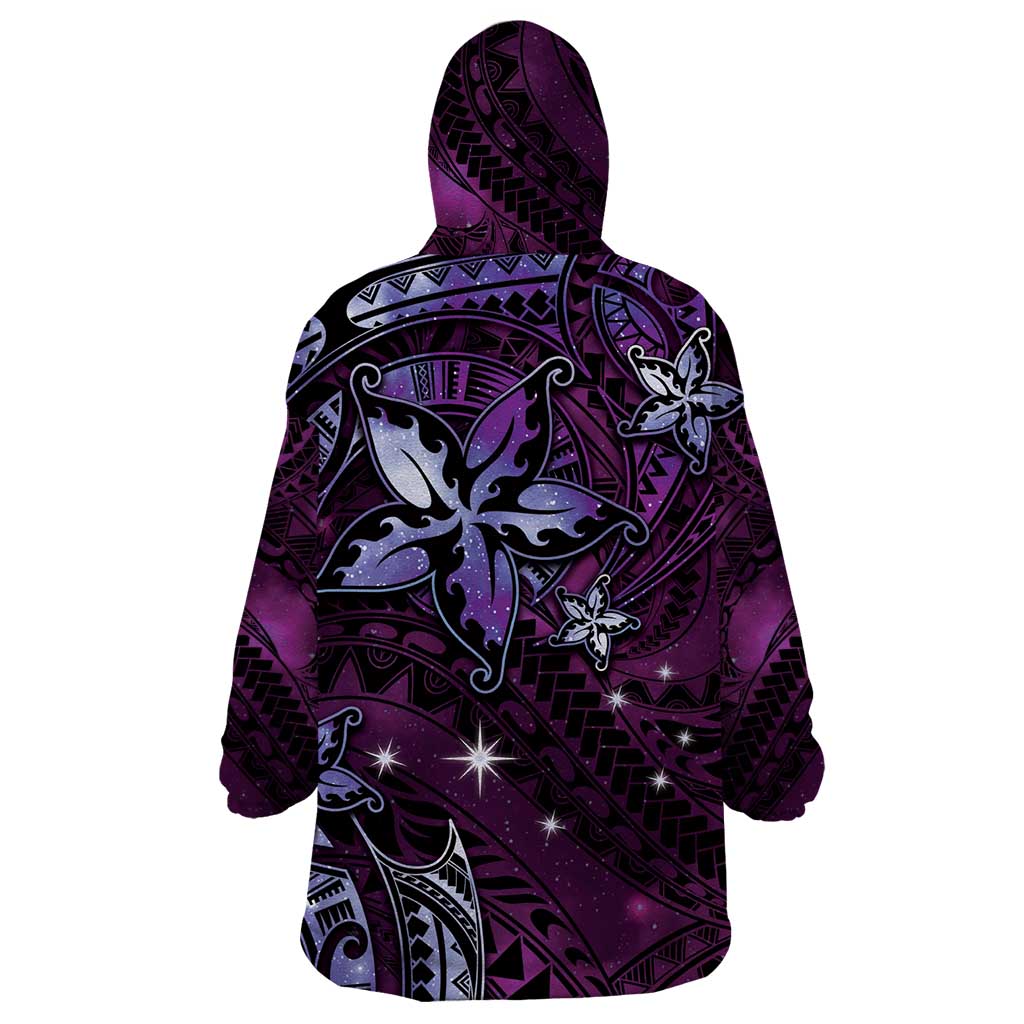 Hawaii Makahiki Season Wearable Blanket Hoodie Floral Tribal Tattoo Purple Galaxy LT05 - Polynesian Pride