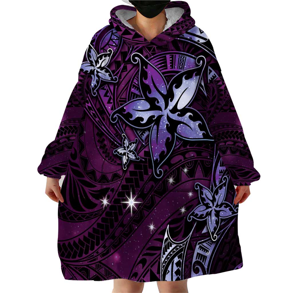 Hawaii Makahiki Season Wearable Blanket Hoodie Floral Tribal Tattoo Purple Galaxy LT05 - Polynesian Pride