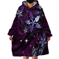 Hawaii Makahiki Season Wearable Blanket Hoodie Floral Tribal Tattoo Purple Galaxy LT05 - Polynesian Pride