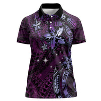 Hawaii Makahiki Season Women Polo Shirt Floral Tribal Tattoo Purple Galaxy LT05 Female Purple - Polynesian Pride