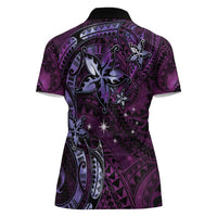Hawaii Makahiki Season Women Polo Shirt Floral Tribal Tattoo Purple Galaxy LT05 - Polynesian Pride