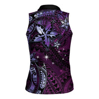 Hawaii Makahiki Season Women Sleeveless Polo Shirt Floral Tribal Tattoo Purple Galaxy