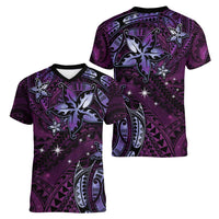Hawaii Makahiki Season Women V-Neck T-Shirt Floral Tribal Tattoo Purple Galaxy