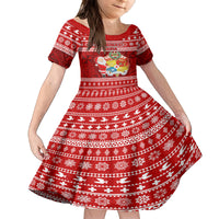 Personalized Tonga Christmas Family Matching Tank Maxi Dress and Hawaiian Shirt Kilisimasi Fiefia Santas Coat Of Arms LT05 Daughter's Dress Red - Polynesian Pride