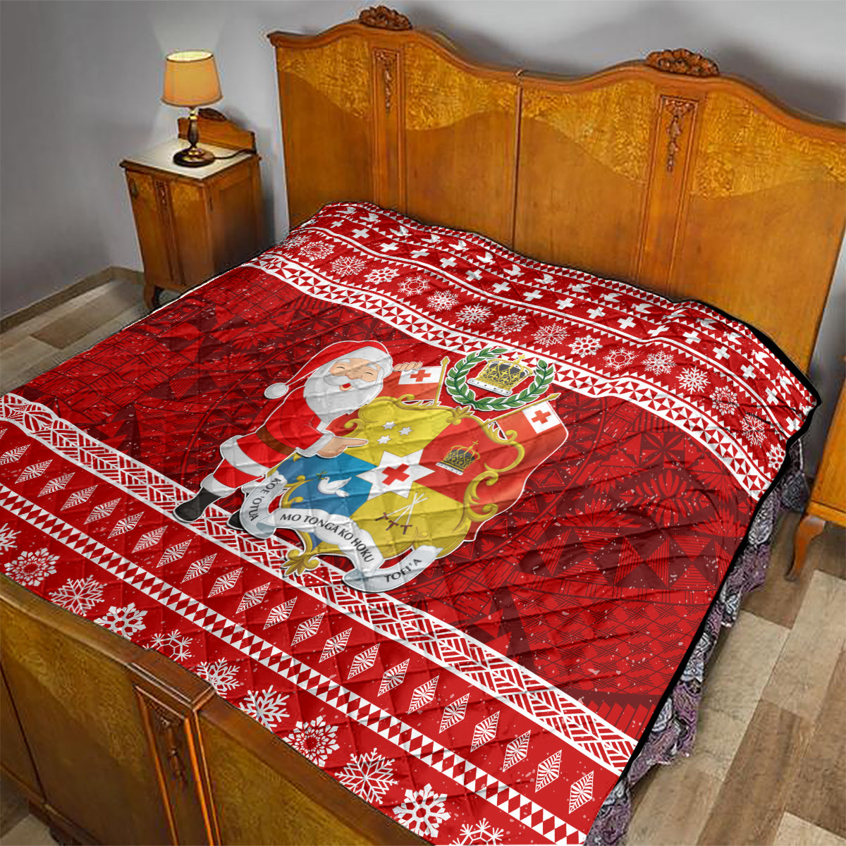 Tonga Christmas Quilt Kilisimasi Fiefia Santas Coat Of Arms LT05 - Polynesian Pride
