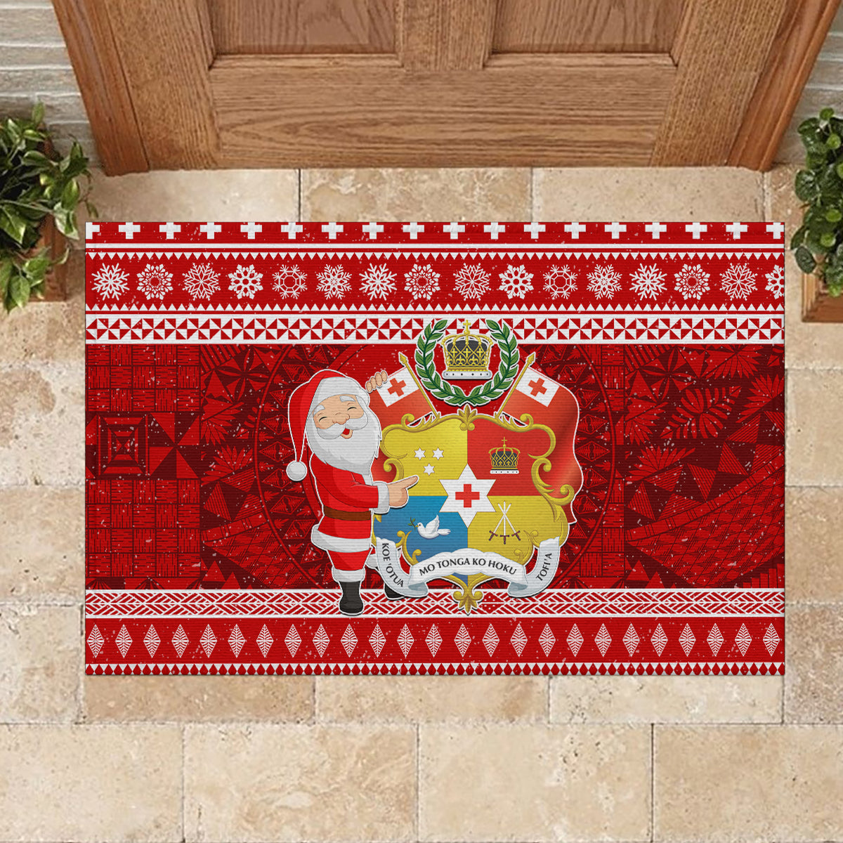 Tonga Christmas Rubber Doormat Kilisimasi Fiefia Santas Coat Of Arms LT05 - Polynesian Pride
