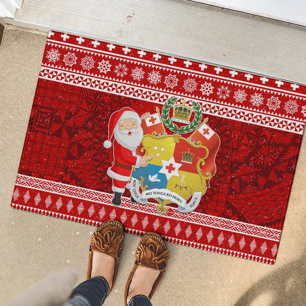 Tonga Christmas Rubber Doormat Kilisimasi Fiefia Santas Coat Of Arms LT05 - Polynesian Pride