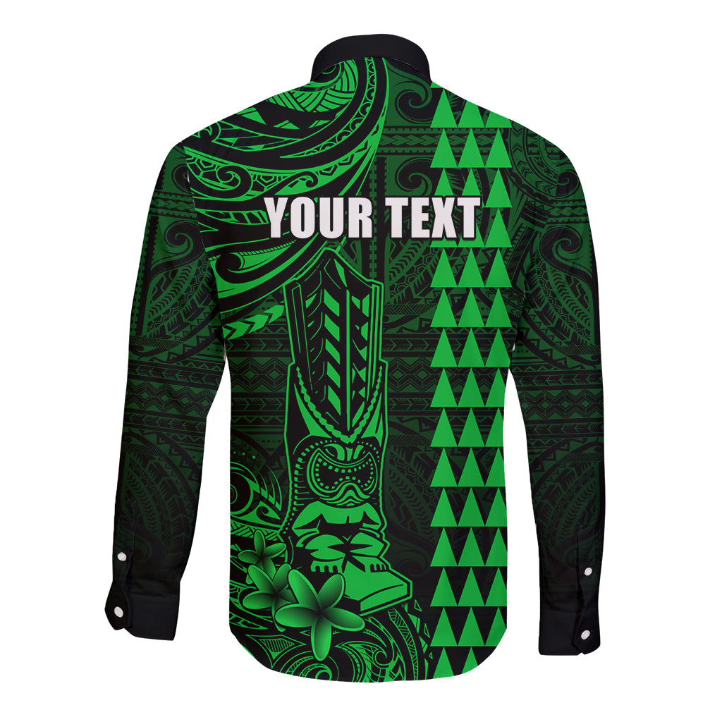 Personalized Hawaii Hauoli Makahiki Hou Long Sleeve Button Shirt Lono Hawaiian God Kakau Polynesian Tribal Green LT05 - Polynesian Pride