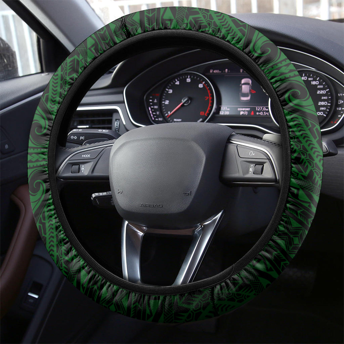 Hawaii Hauoli Makahiki Hou Steering Wheel Cover Lono Hawaiian God Kakau Polynesian Tribal Green LT05 - Polynesian Pride