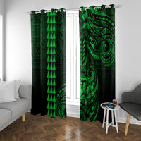 Hawaii Hauoli Makahiki Hou Window Curtain Lono Hawaiian God Kakau Polynesian Tribal Green LT05 Grommets Green - Polynesian Pride