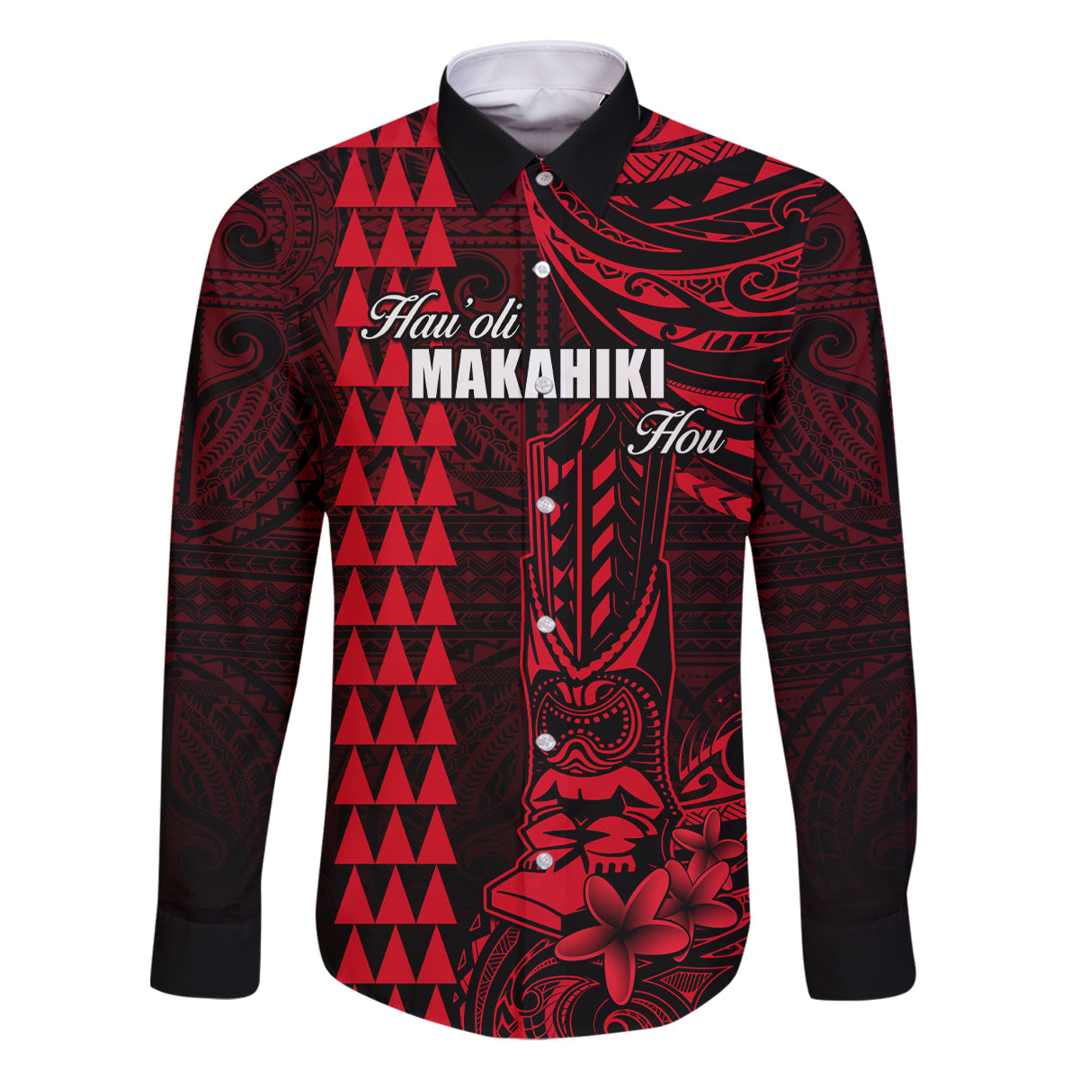 Personalized Hawaii Hauoli Makahiki Hou Family Matching Summer Maxi Dress and Hawaiian Shirt Lono Hawaiian God Kakau Polynesian Tribal Red LT05 Dad's Shirt - Long Sleeve Red - Polynesian Pride