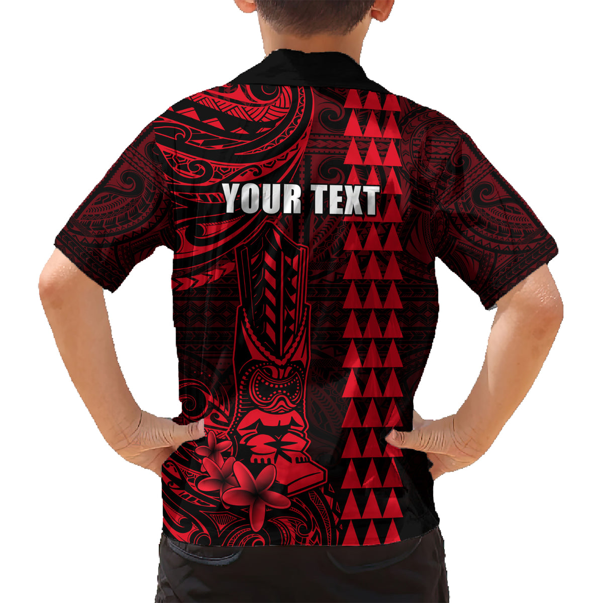 Personalized Hawaii Hauoli Makahiki Hou Kid Hawaiian Shirt Lono Hawaiian God Kakau Polynesian Tribal Red LT05 - Polynesian Pride