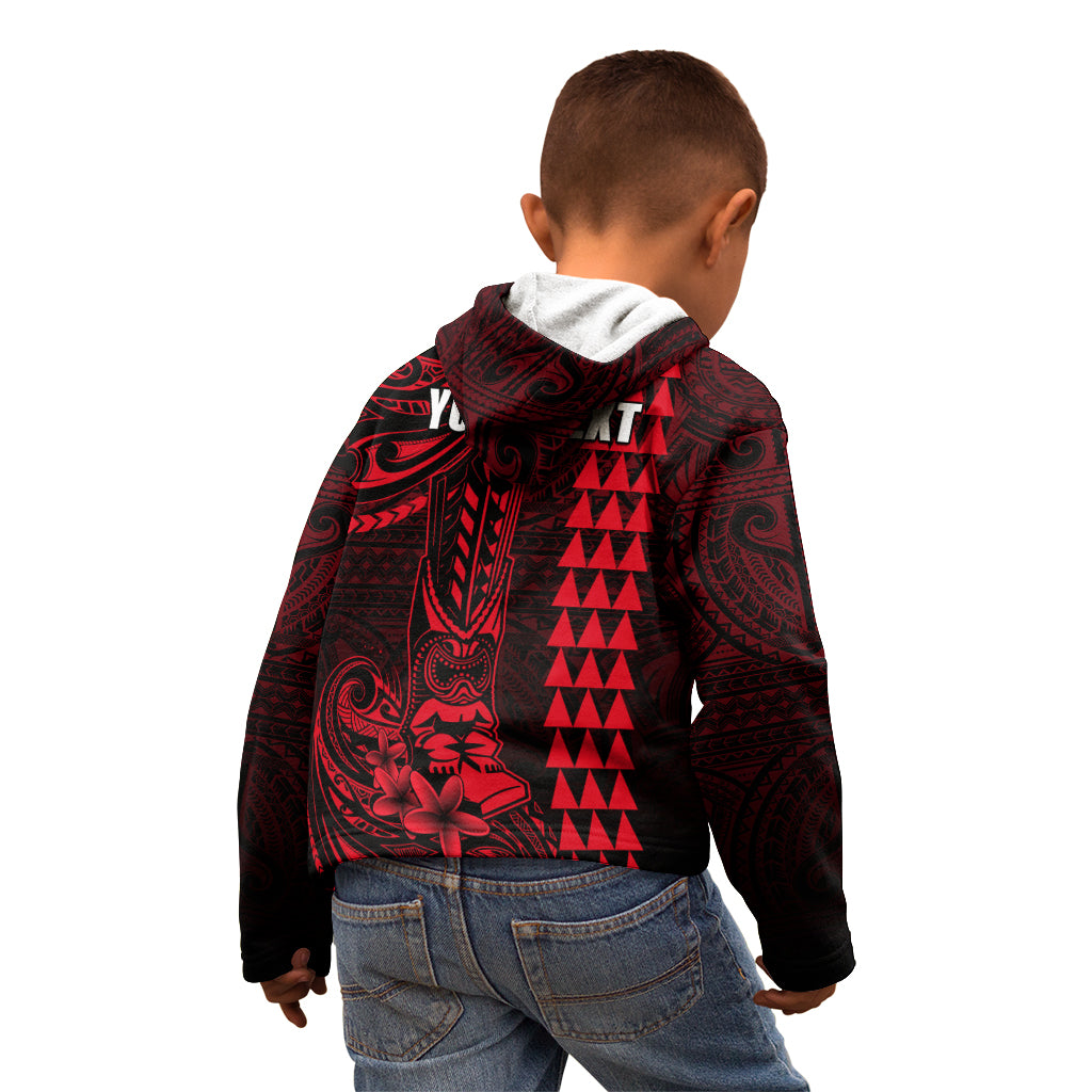 Personalized Hawaii Hauoli Makahiki Hou Kid Hoodie Lono Hawaiian God Kakau Polynesian Tribal Red LT05 - Polynesian Pride