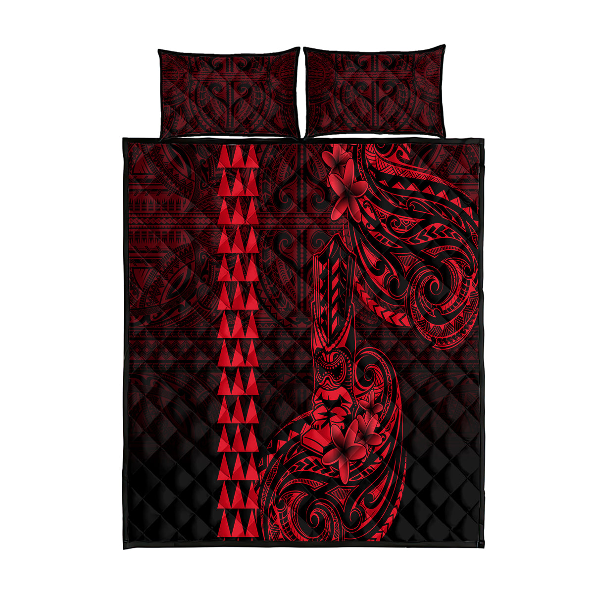 Hawaii Hauoli Makahiki Hou Quilt Bed Set Lono Hawaiian God Kakau Polynesian Tribal Red LT05 Red - Polynesian Pride