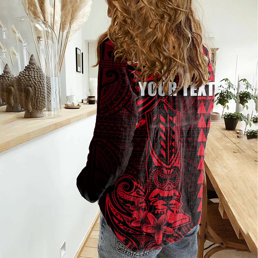 Personalized Hawaii Hauoli Makahiki Hou Women Casual Shirt Lono Hawaiian God Kakau Polynesian Tribal Red LT05 - Polynesian Pride
