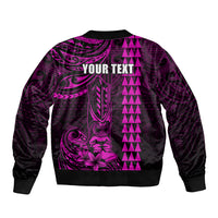 Personalized Hawaii Hauoli Makahiki Hou Bomber Jacket Lono Hawaiian God Kakau Polynesian Tribal Pink LT05 - Polynesian Pride