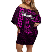 Personalized Hawaii Hauoli Makahiki Hou Family Matching Off Shoulder Short Dress and Hawaiian Shirt Lono Hawaiian God Kakau Polynesian Tribal Pink LT05 Mom's Dress Pink - Polynesian Pride