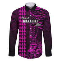 Personalized Hawaii Hauoli Makahiki Hou Family Matching Summer Maxi Dress and Hawaiian Shirt Lono Hawaiian God Kakau Polynesian Tribal Pink LT05 Dad's Shirt - Long Sleeve Pink - Polynesian Pride